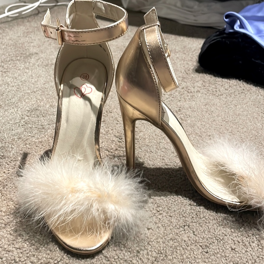 Rose gold fluffy heels
